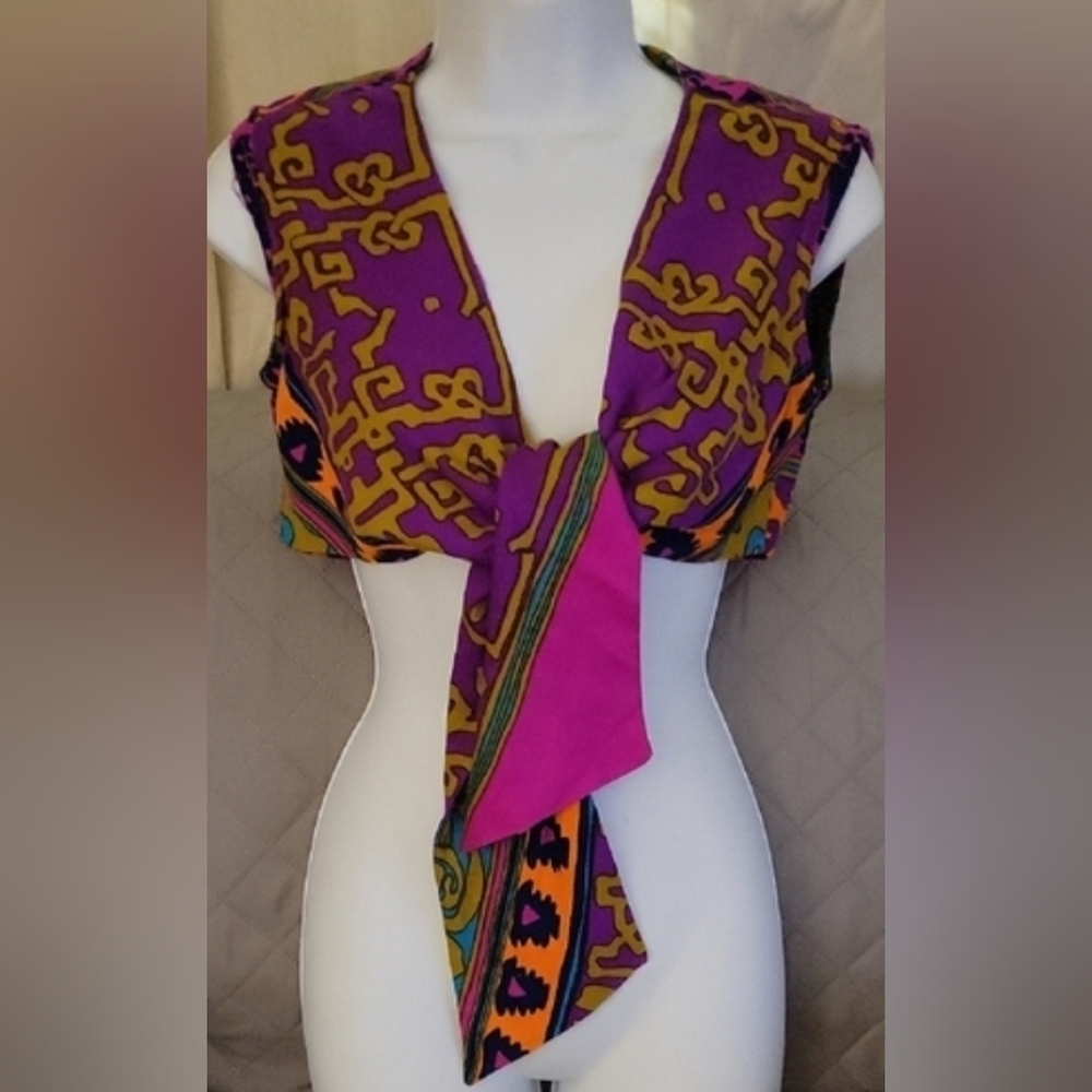 Women's Vintage Crop Top By Pat Richards. Vibrant Purple Patterned. Flwer Child